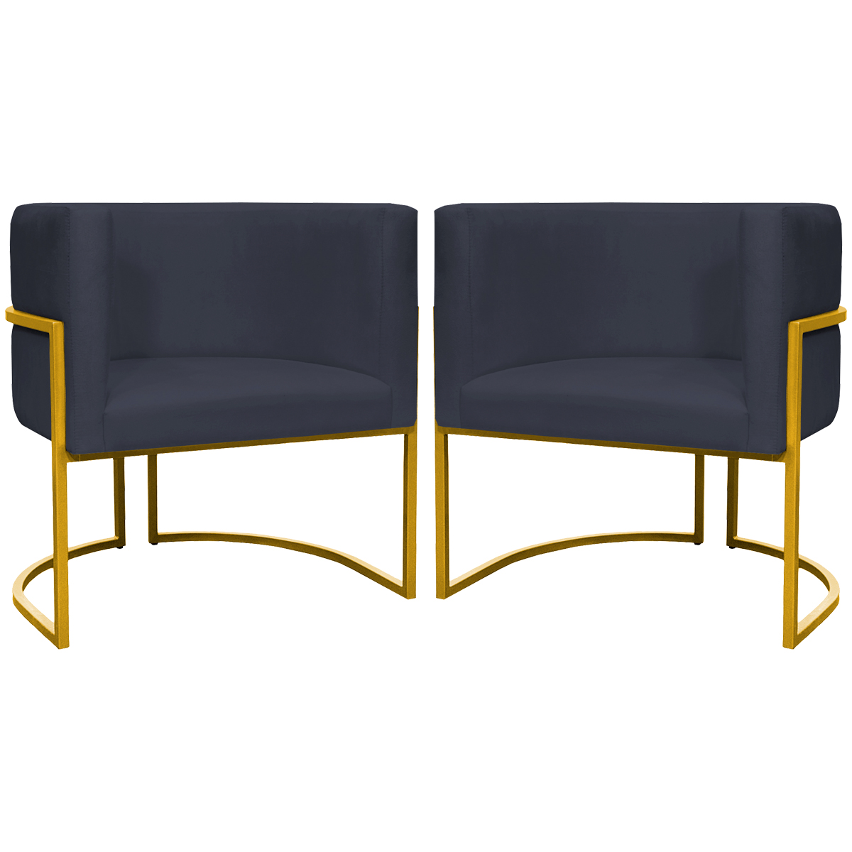 Kit 2 Poltronas Decorativa Para Sala Recepção Manicure Consultório Luna Suede Preto Base de Ferro Dourado
