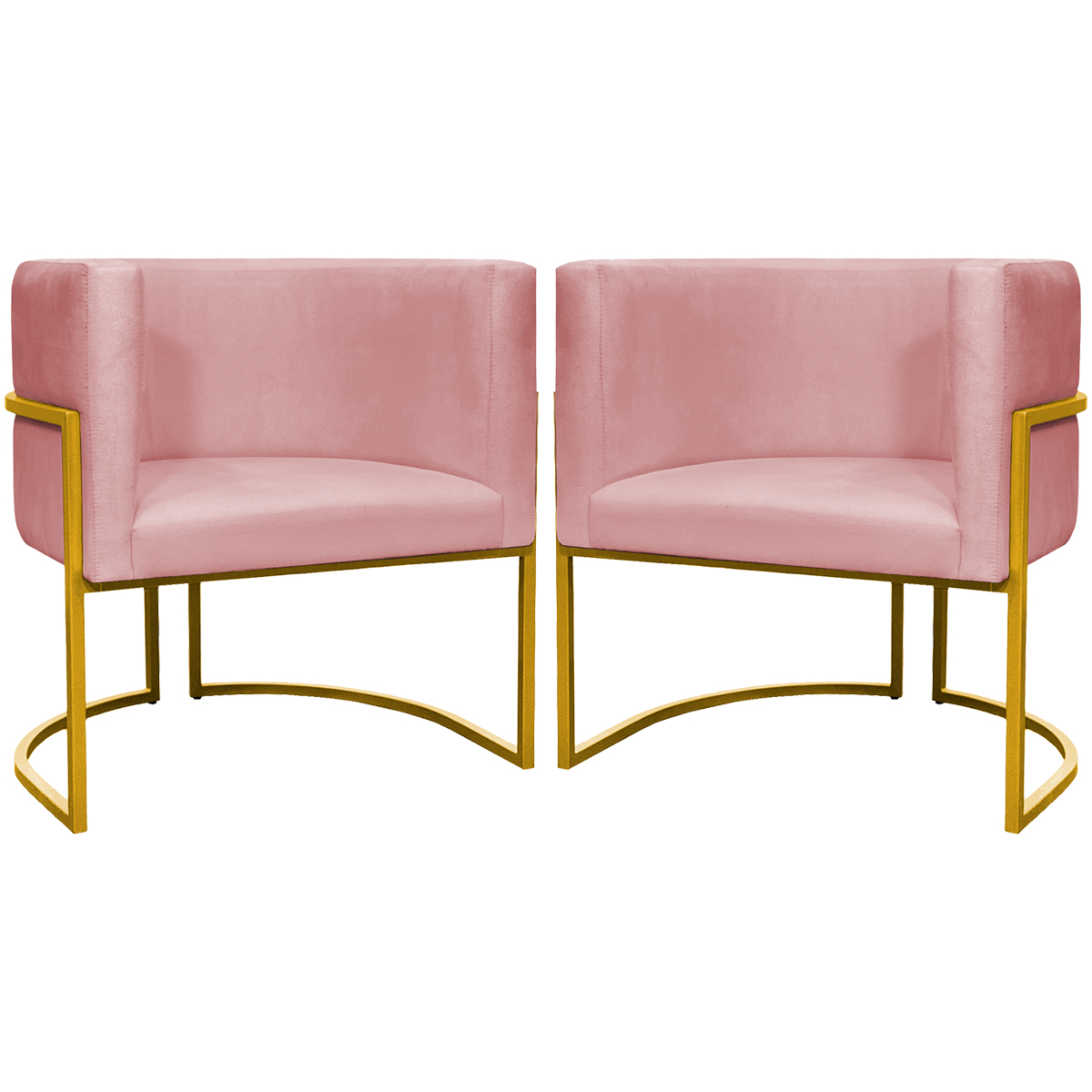 Kit 2 Poltronas Decorativa Para Sala Recepção Manicure Consultório Luna Suede Rose Base de Ferro Dourado
