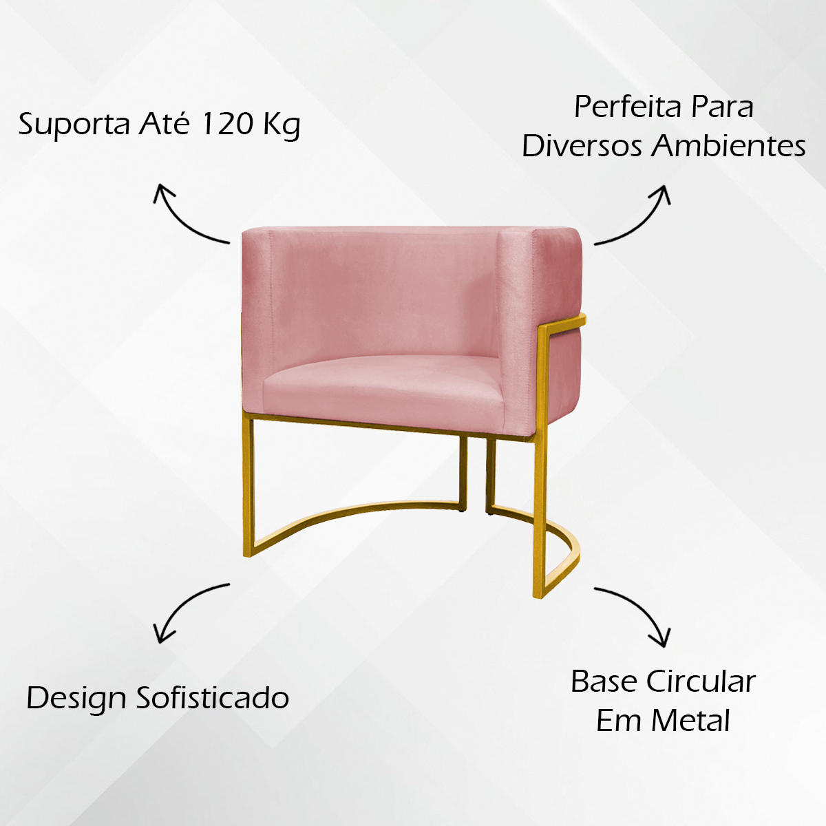 Kit 2 Poltronas Decorativa Para Sala Recepção Manicure Consultório Luna Suede Rose Base de Ferro Dourado