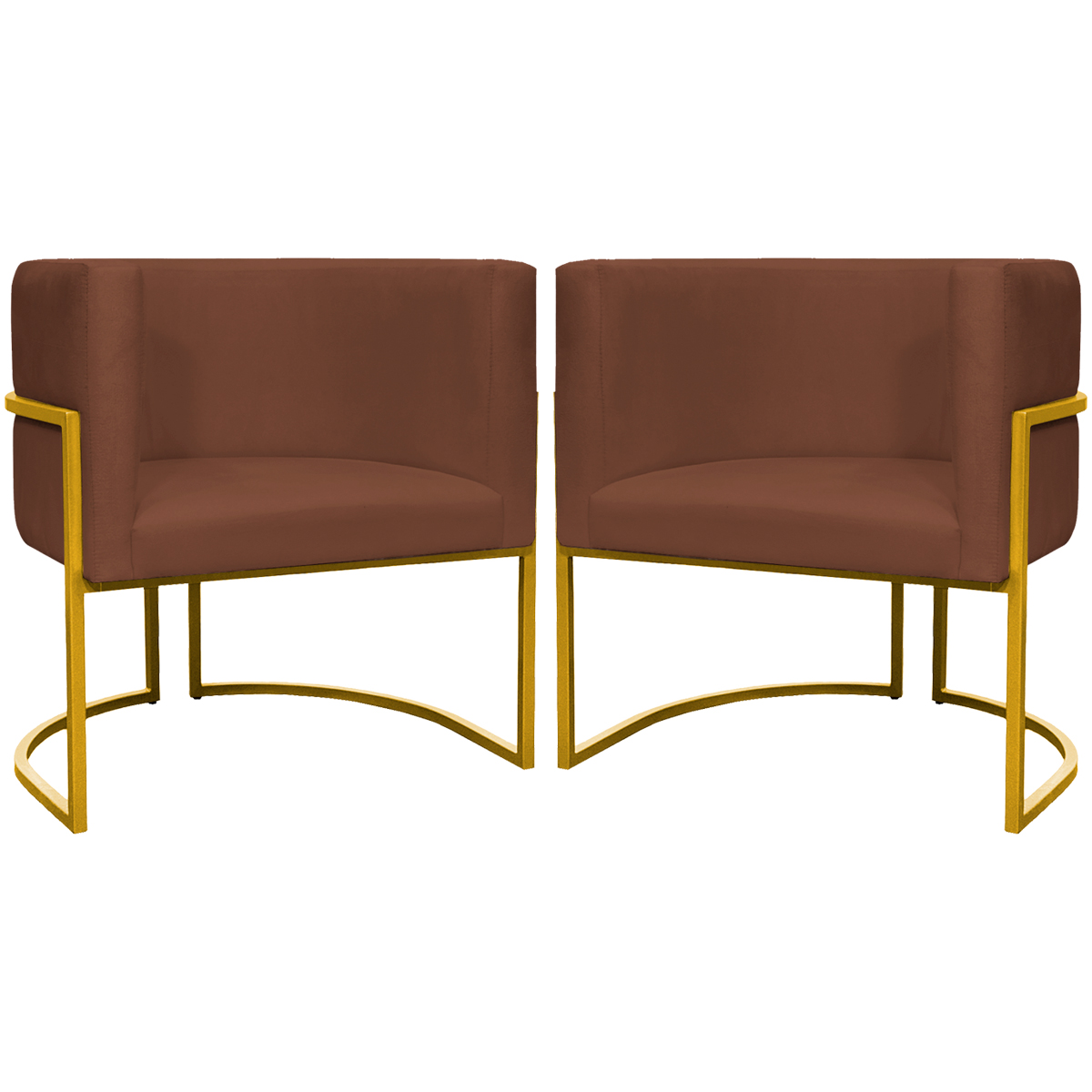 Kit 2 Poltronas Decorativa Para Sala Recepção Manicure Consultório Luna Suede Terracota Base de Ferro Dourado