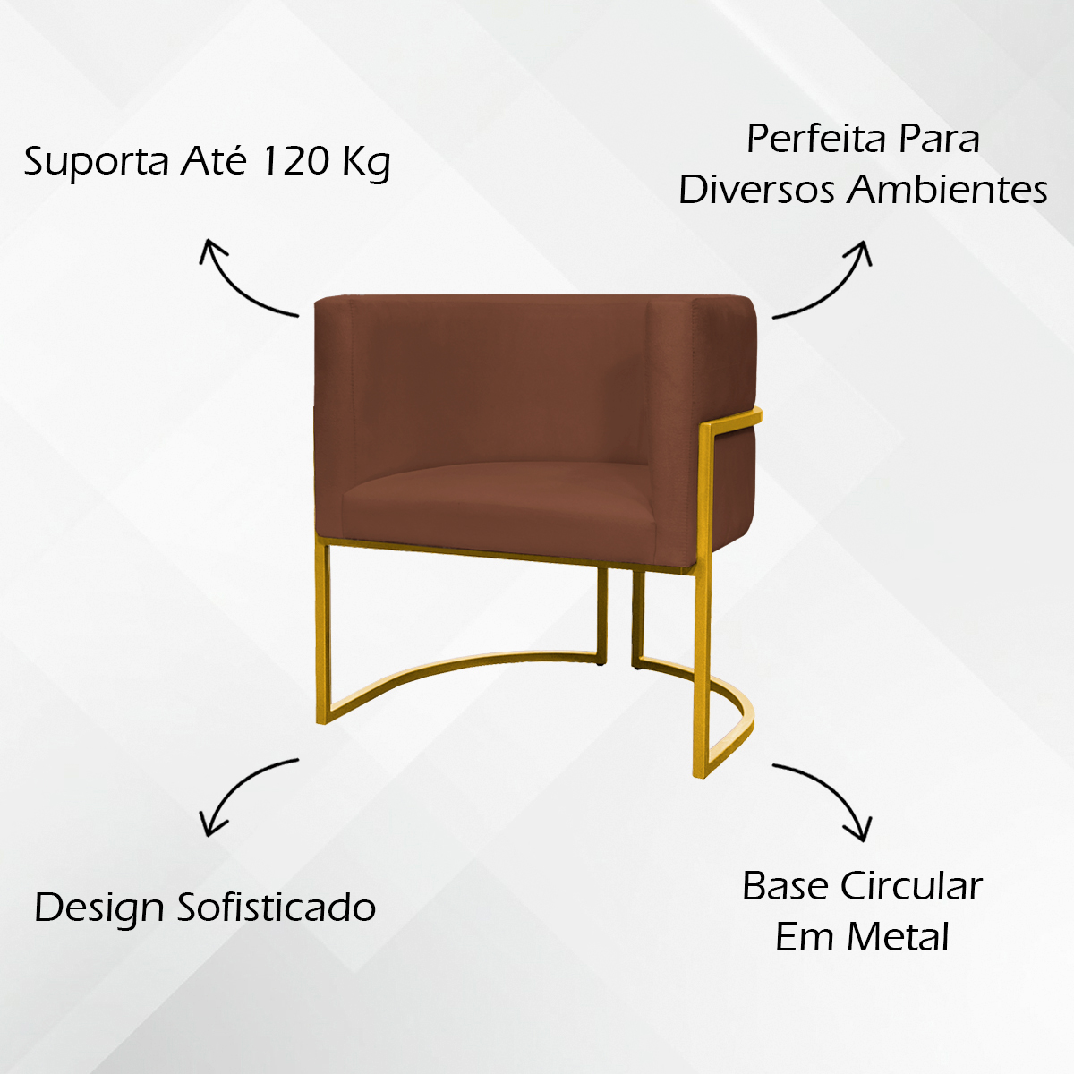 Kit 2 Poltronas Decorativa Para Sala Recepção Manicure Consultório Luna Suede Terracota Base de Ferro Dourado