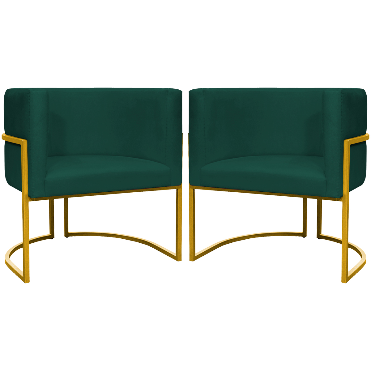 Kit 2 Poltronas Decorativa Para Sala Recepção Manicure Consultório Luna Suede Verde Base de Ferro Dourado