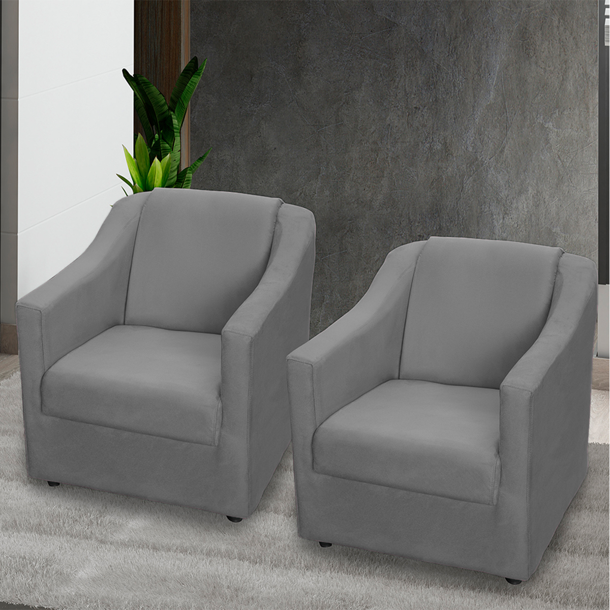 Kit 2 Poltronas Decorativa Para Sala Recepção Manicure Consultório Suede Cinza Pés de Plástico Cromado