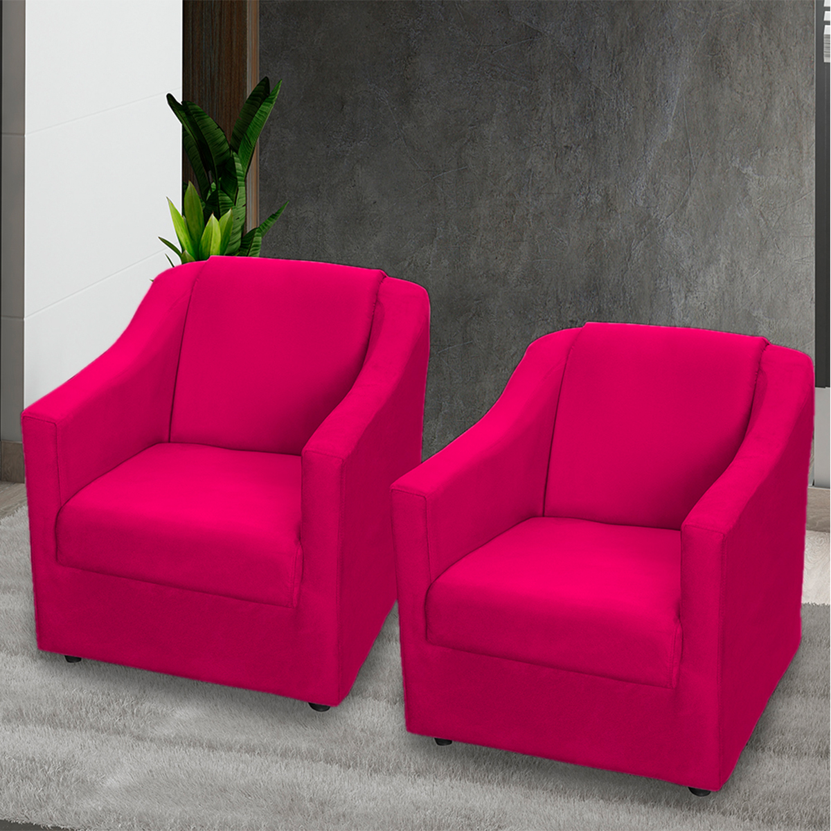 Kit 2 Poltronas Decorativa Para Sala Recepção Manicure Consultório Suede Pink Pés de Plástico Cromado