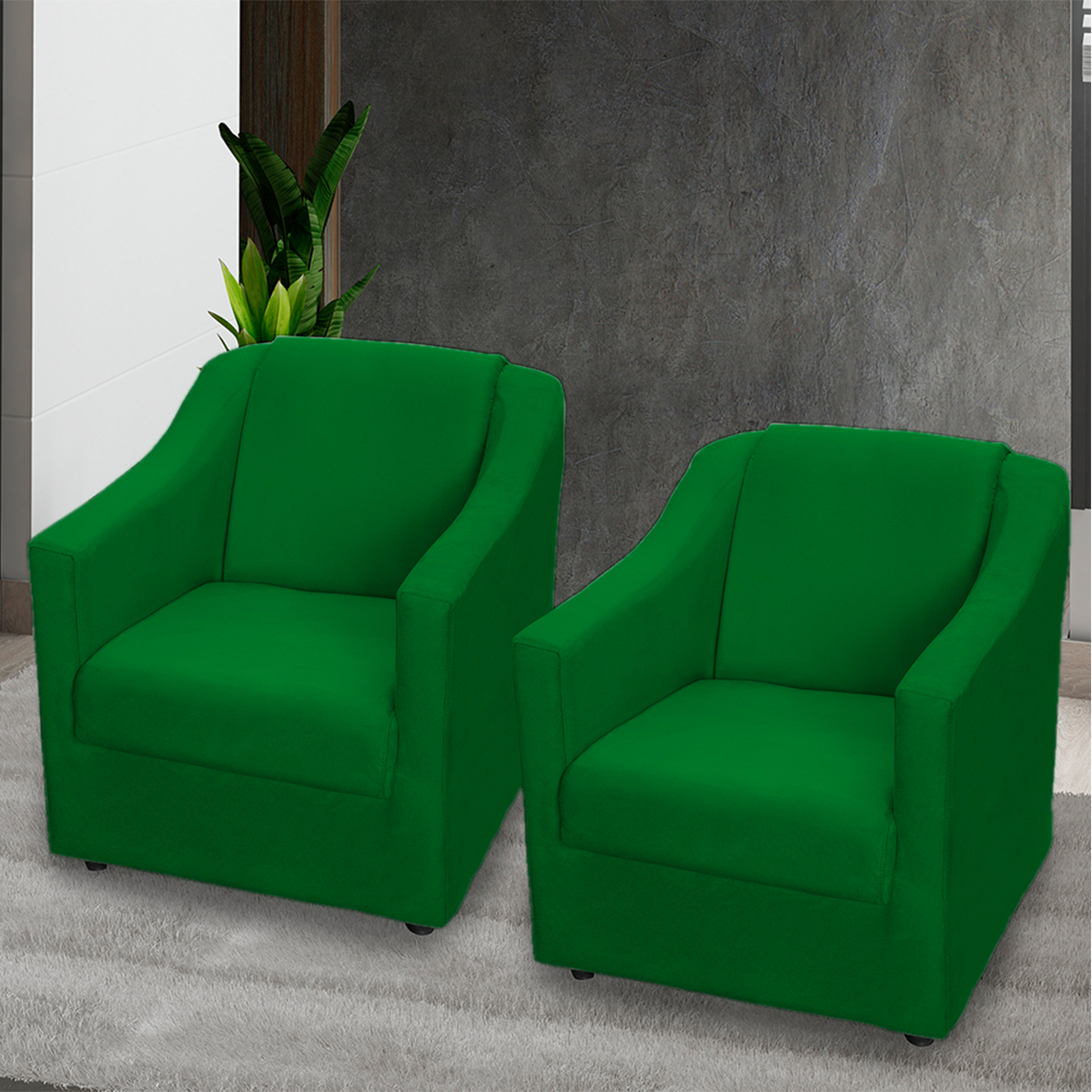 Kit 2 Poltronas Decorativa Para Sala Recepção Manicure Consultório Suede Verde Pés de Plástico Cromado