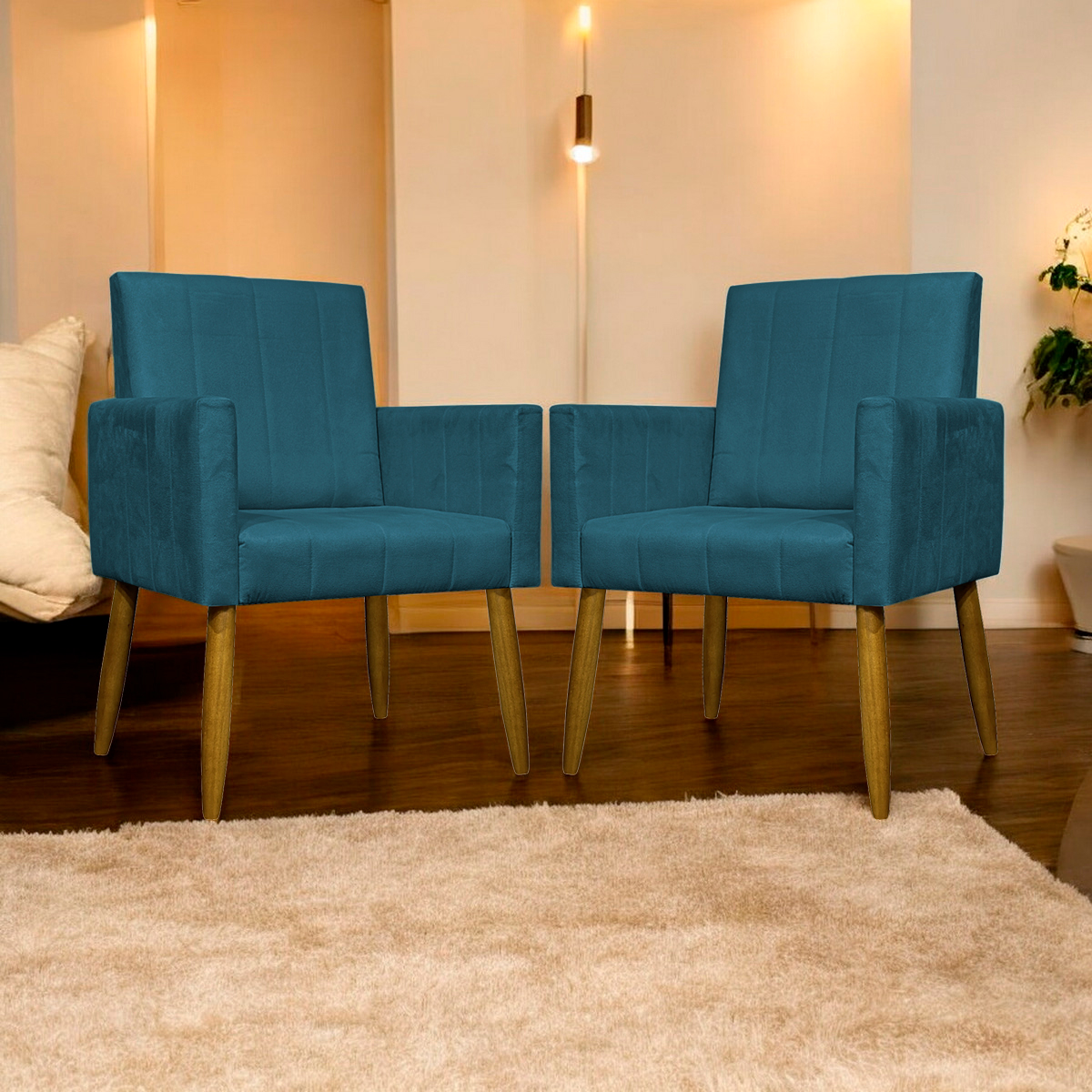 Kit 2 Poltronas Decorativa Para Sala Recepção Manicure Escritório Cadeira Mari Suede Azul Marinho