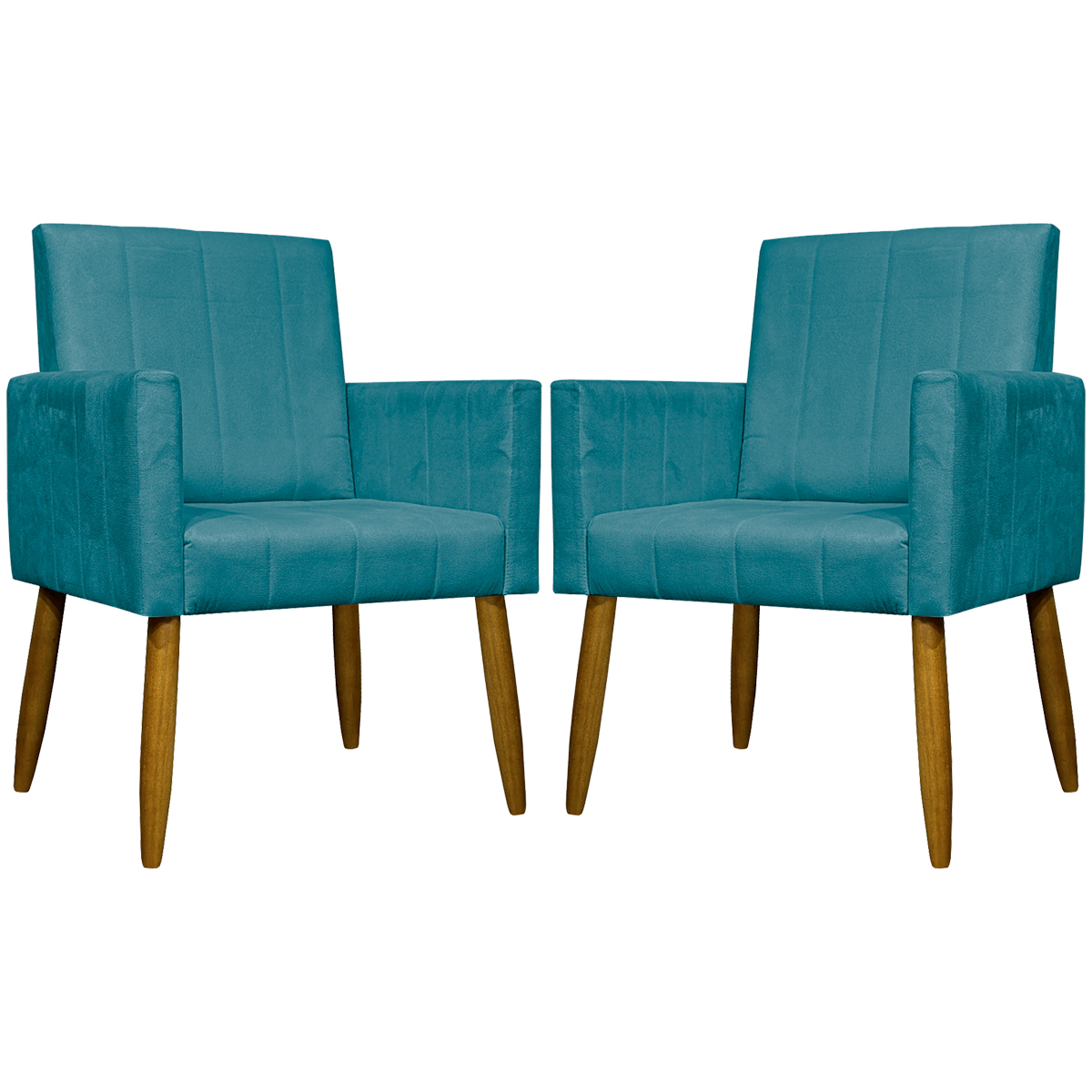 Kit 2 Poltronas Decorativa Para Sala Recepção Manicure Escritório Cadeira Mari Suede Azul Turquesa