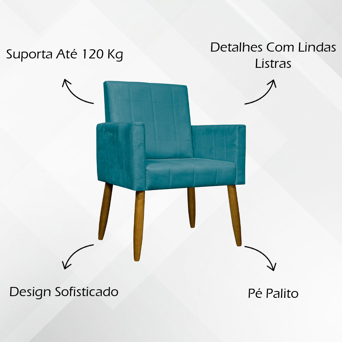 Kit 2 Poltronas Decorativa Para Sala Recepção Manicure Escritório Cadeira Mari Suede Azul Turquesa