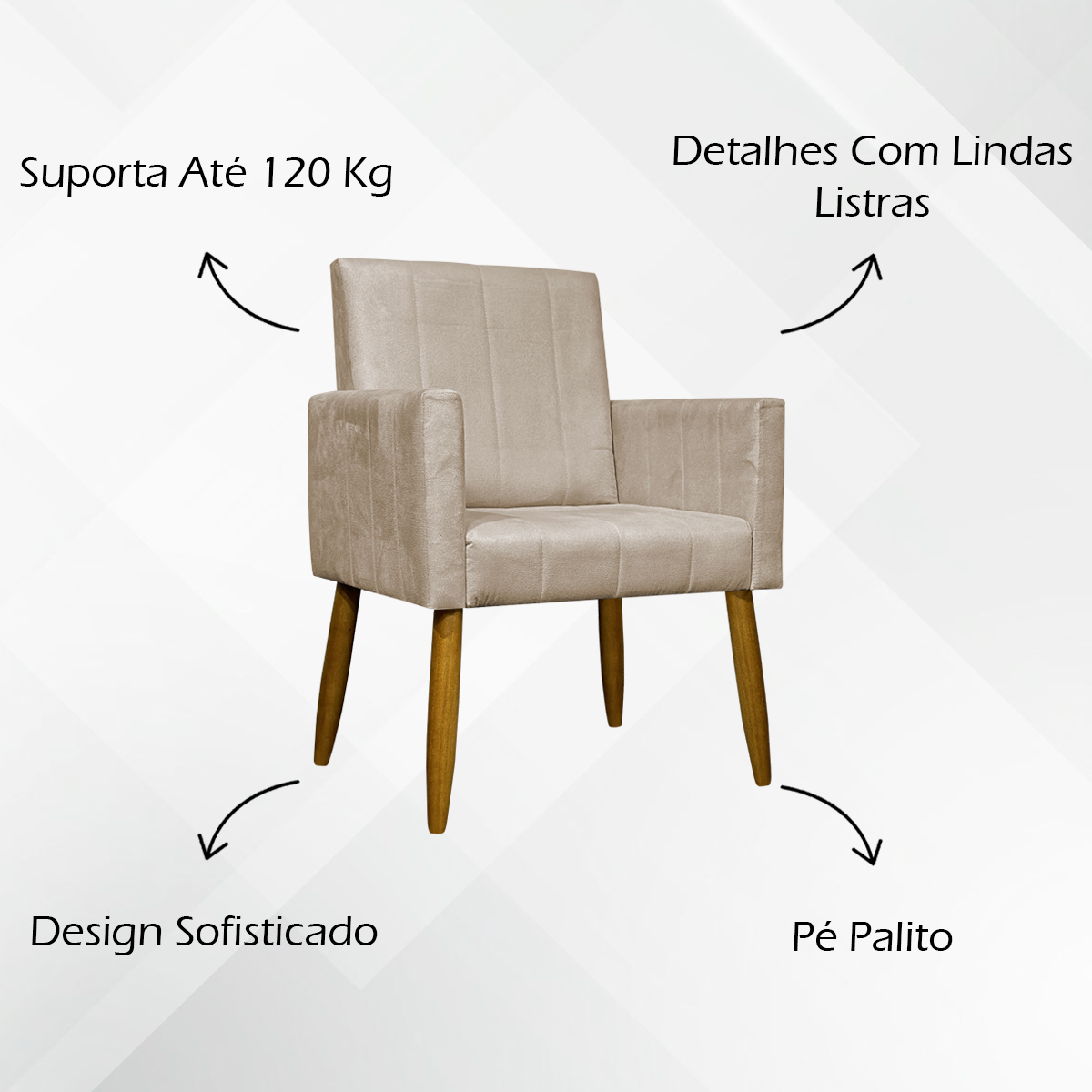 Kit 2 Poltronas Decorativa Para Sala Recepção Manicure Escritório Cadeira Mari Suede Bege