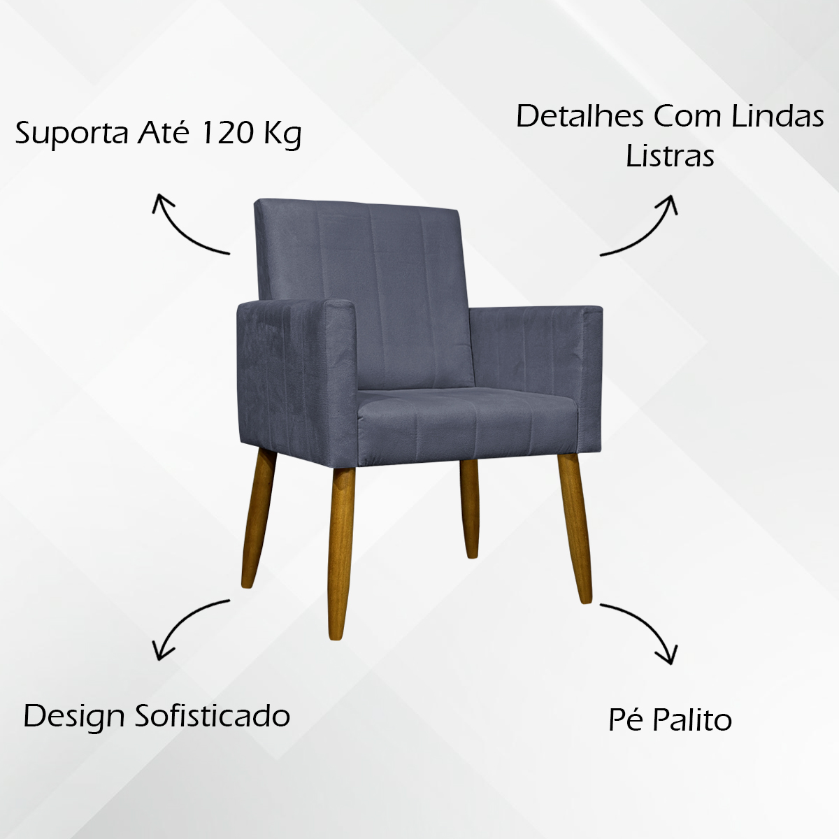 Kit 2 Poltronas Decorativa Para Sala Recepção Manicure Escritório Cadeira Mari Suede Cinza