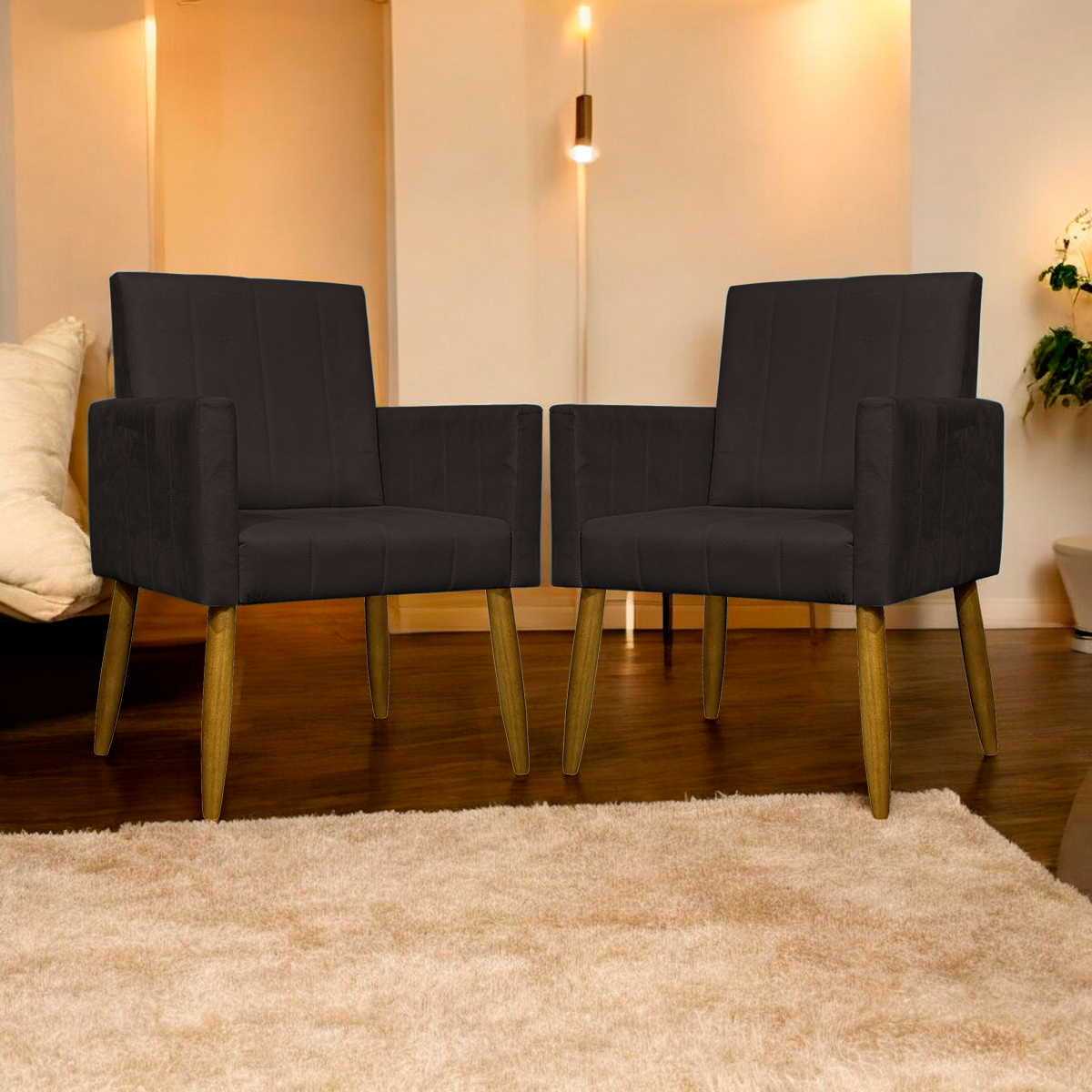 Kit 2 Poltronas Decorativa Para Sala Recepção Manicure Escritório Cadeira Mari Suede Marrom
