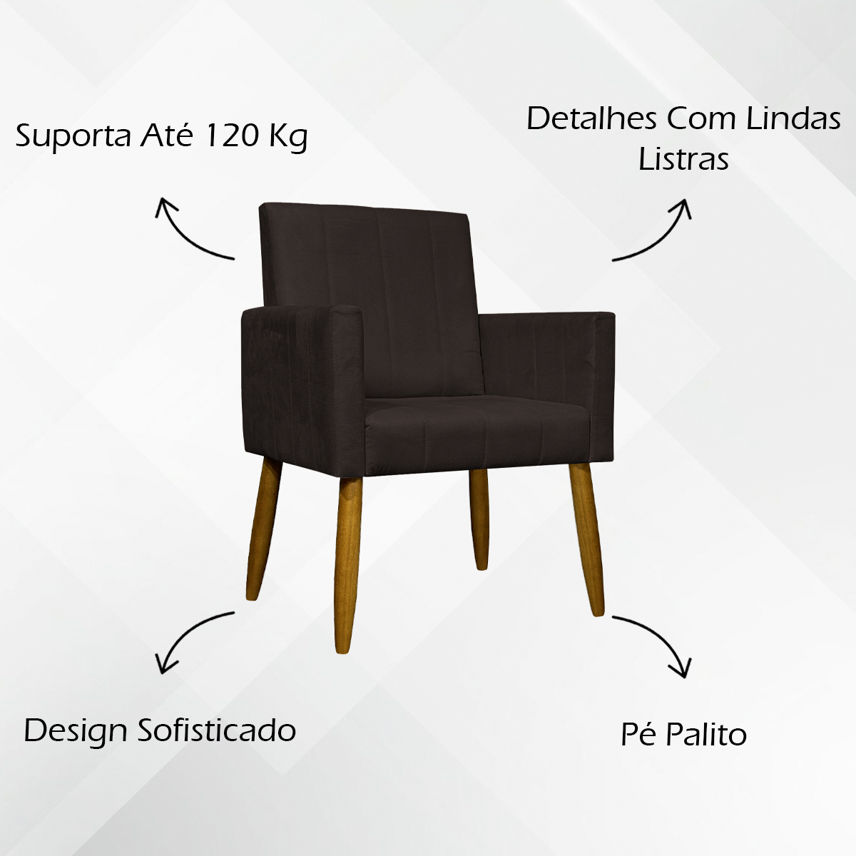 Kit 2 Poltronas Decorativa Para Sala Recepção Manicure Escritório Cadeira Mari Suede Marrom