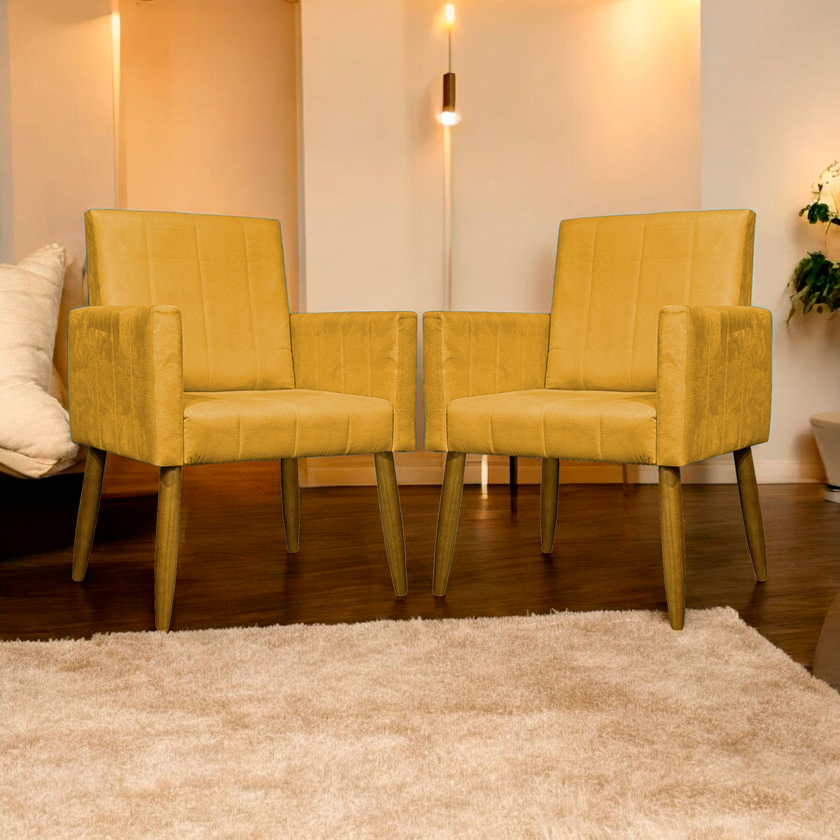 Kit 2 Poltronas Decorativa Para Sala Recepção Manicure Escritório Cadeira Mari Suede Mostarda