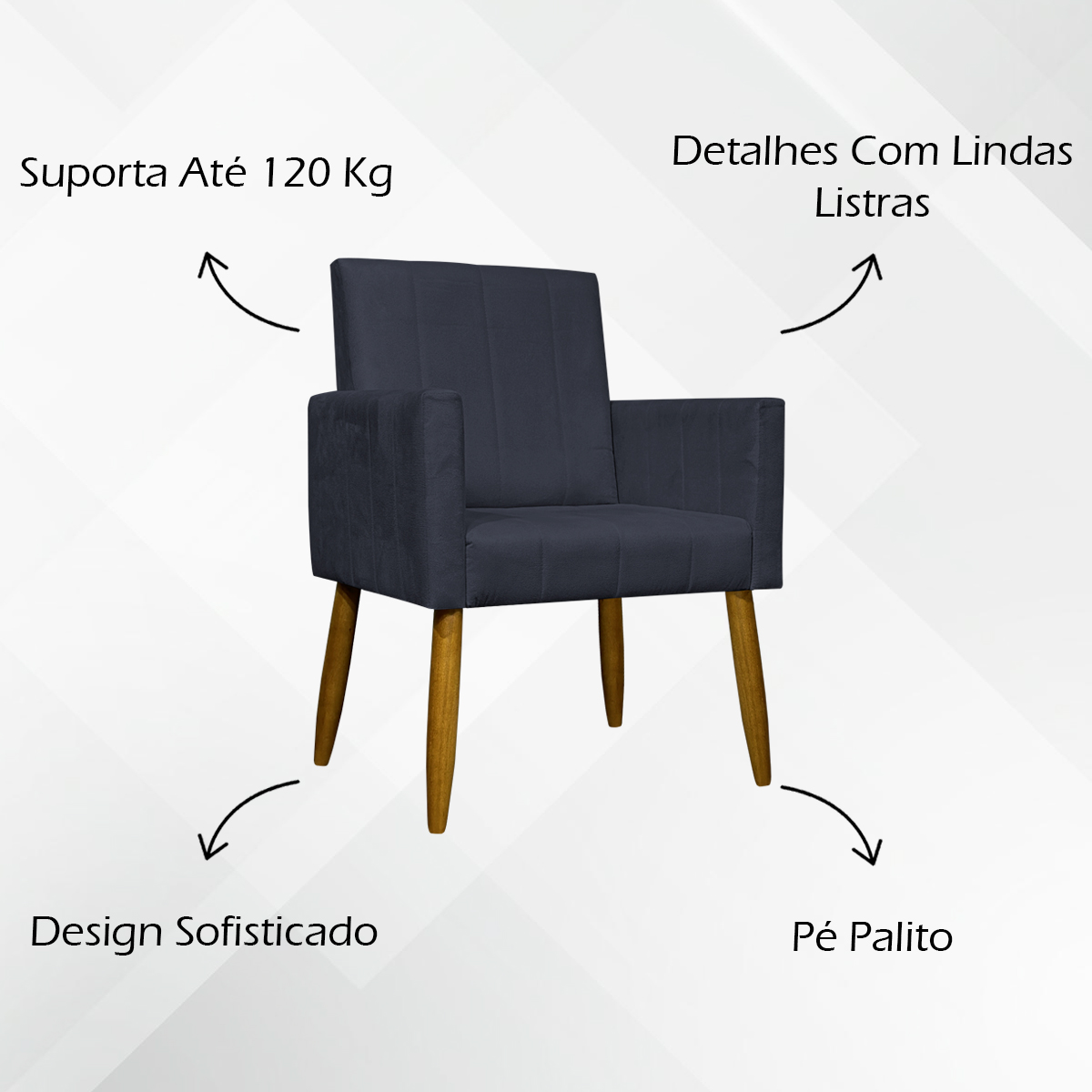 Kit 2 Poltronas Decorativa Para Sala Recepção Manicure Escritório Cadeira Mari Suede Preto