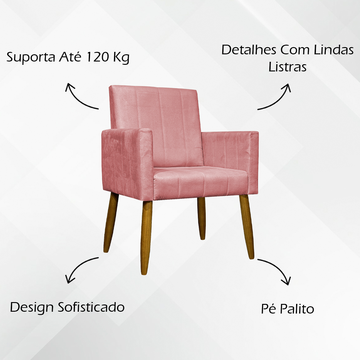 Kit 2 Poltronas Decorativa Para Sala Recepção Manicure Escritório Cadeira Mari Suede Rosê