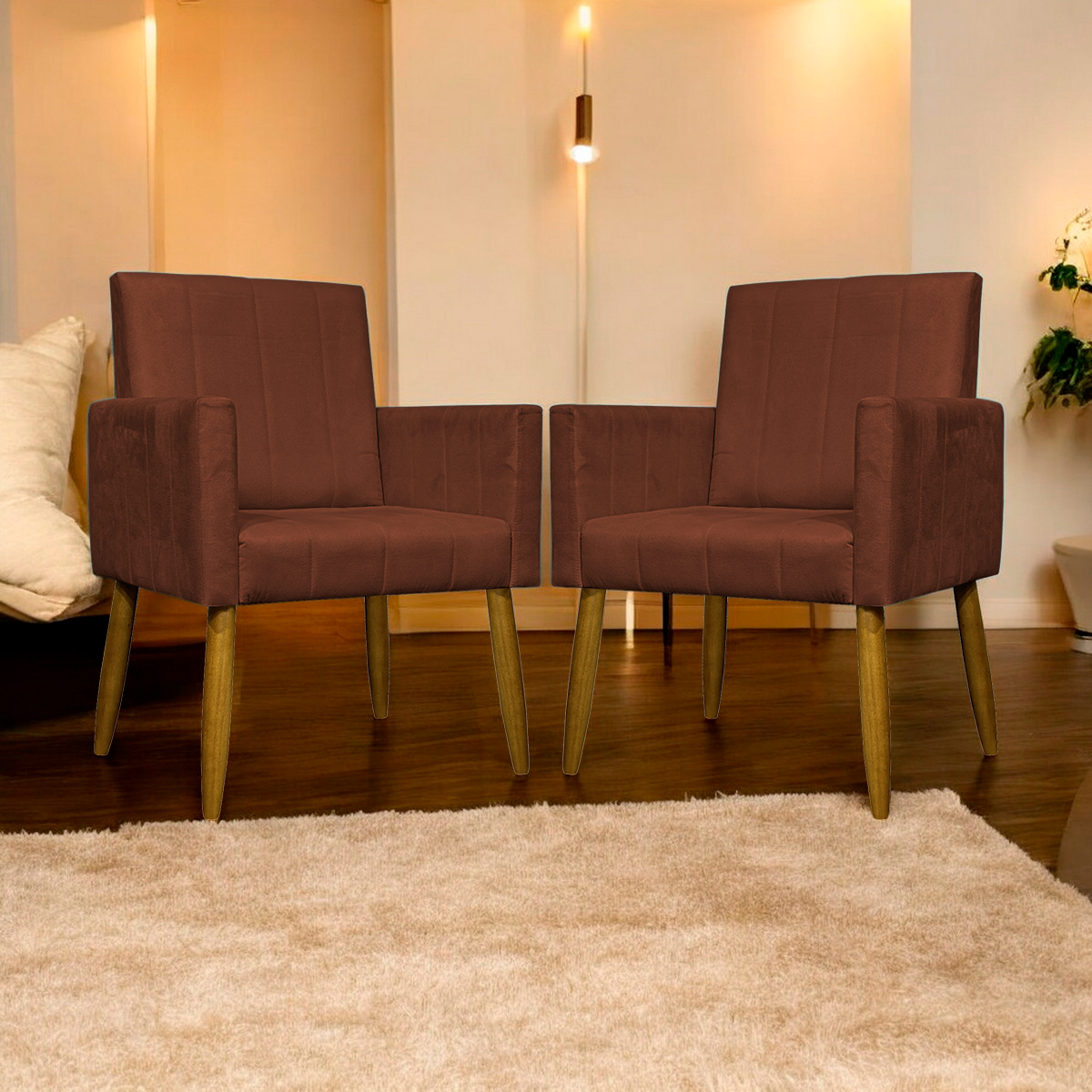 Kit 2 Poltronas Decorativa Para Sala Recepção Manicure Escritório Cadeira Mari Suede Terracota