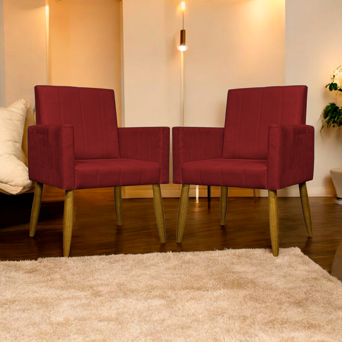Kit 2 Poltronas Decorativa Para Sala Recepção Manicure Escritório Cadeira Mari Suede Vermelho