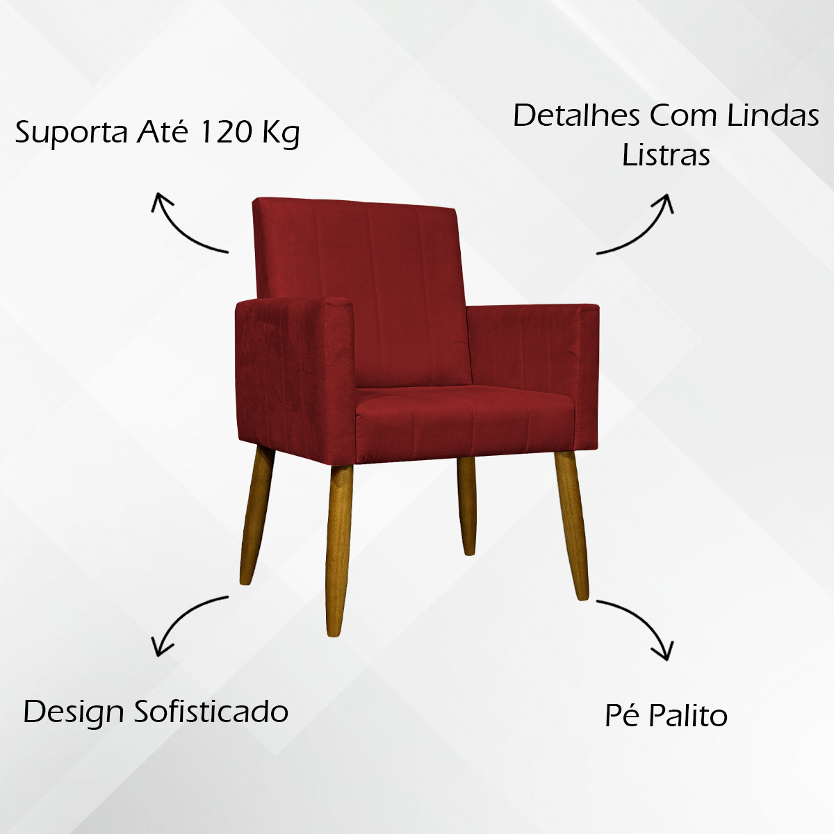 Kit 2 Poltronas Decorativa Para Sala Recepção Manicure Escritório Cadeira Mari Suede Vermelho