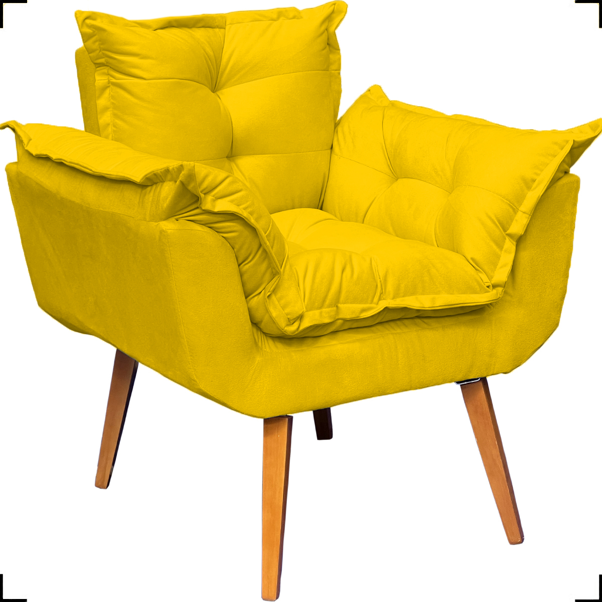 Kit 2 Poltronas Decorativa Para Sala Recepção Manicure e 2 Puffs Para Quarto Penteadeira Alice Suede Amarelo