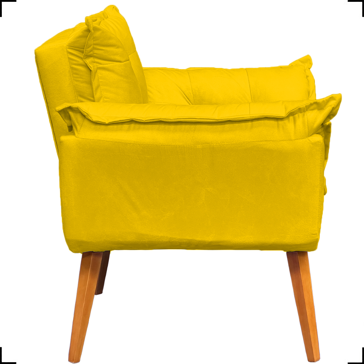 Kit 2 Poltronas Decorativa Para Sala Recepção Manicure e 2 Puffs Para Quarto Penteadeira Alice Suede Amarelo
