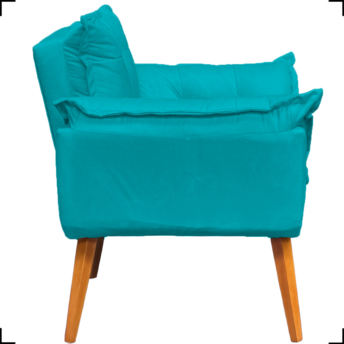 Kit 2 Poltronas Decorativa Para Sala Recepção Manicure e 2 Puffs Para Quarto Penteadeira Alice Suede Azul Turquesa