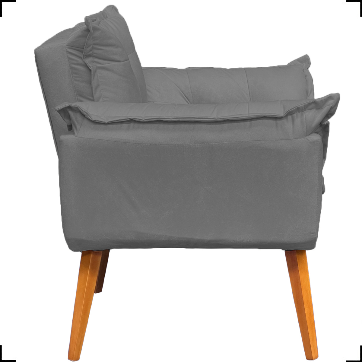 Kit 2 Poltronas Decorativa Para Sala Recepção Manicure e 2 Puffs Para Quarto Penteadeira Alice Suede Cinza