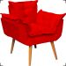 Kit 2 Poltronas Decorativa Para Sala Recepção Manicure e 2 Puffs Para Quarto Penteadeira Alice Suede Vermelho