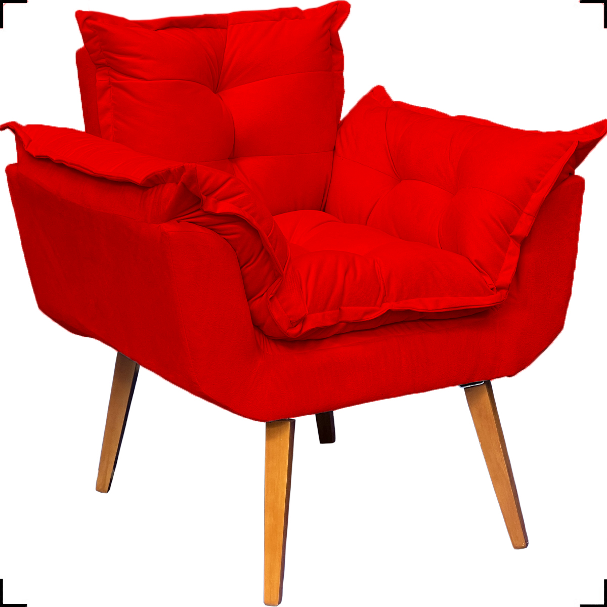 Kit 2 Poltronas Decorativa Para Sala Recepção Manicure e 2 Puffs Para Quarto Penteadeira Alice Suede Vermelho