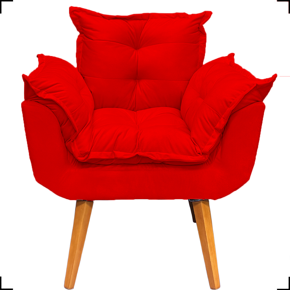 Kit 2 Poltronas Decorativa Para Sala Recepção Manicure e 2 Puffs Para Quarto Penteadeira Alice Suede Vermelho