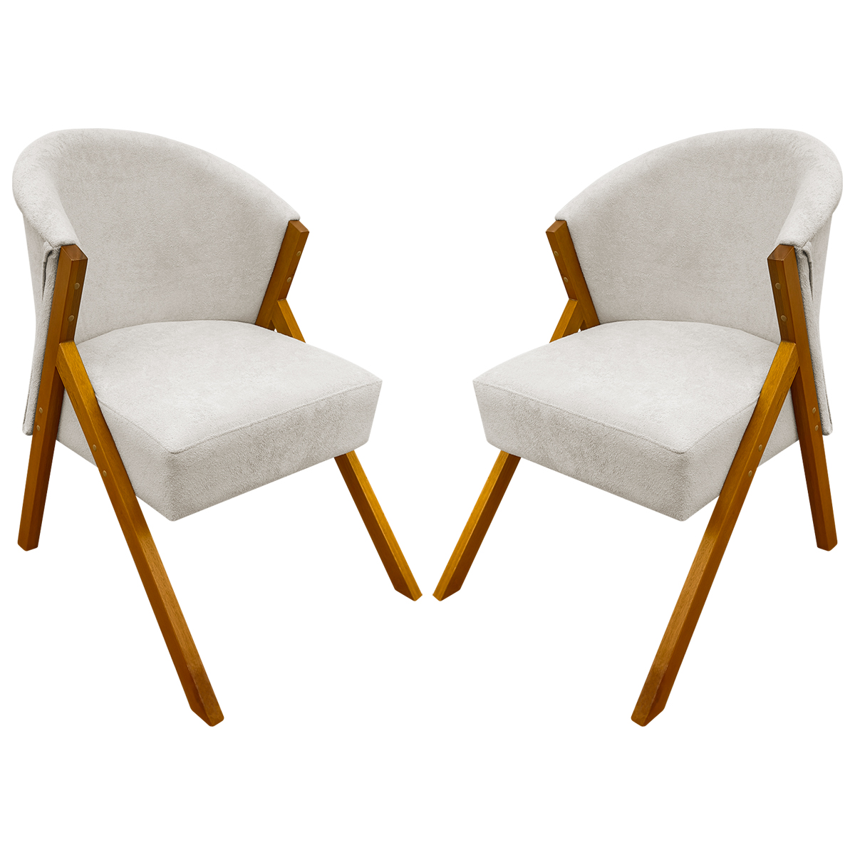Kit 2 Poltronas Decorativa Para Sala Recepção You Bouclé Premium Bege Braça Amadeirada