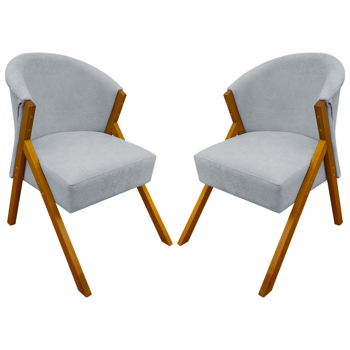 Kit 2 Poltronas Decorativa Para Sala Recepção You Bouclé Premium Cinza Braça Amadeirada