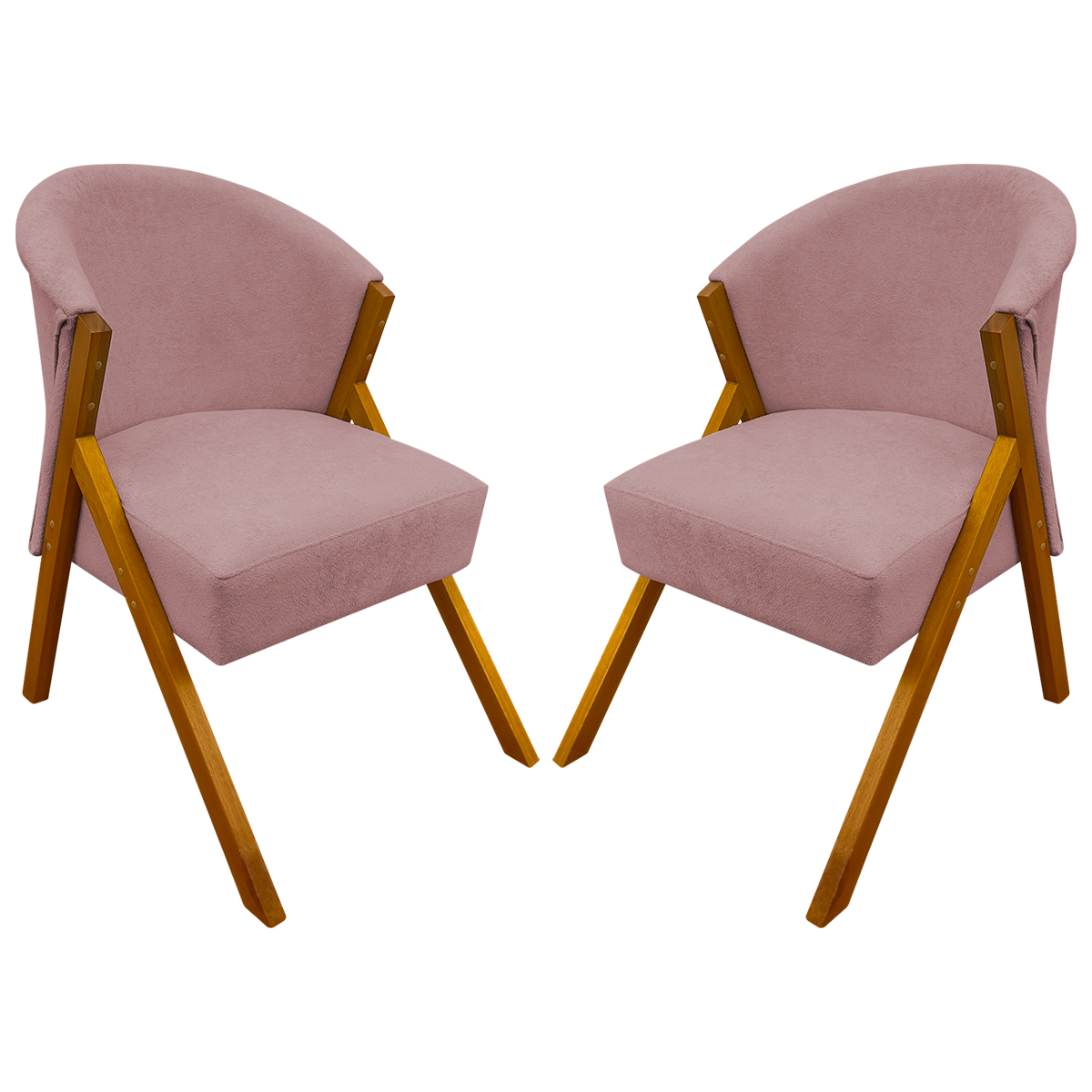 Kit 2 Poltronas Decorativa Para Sala Recepção You Bouclé Premium Rosê Braça Amadeirada