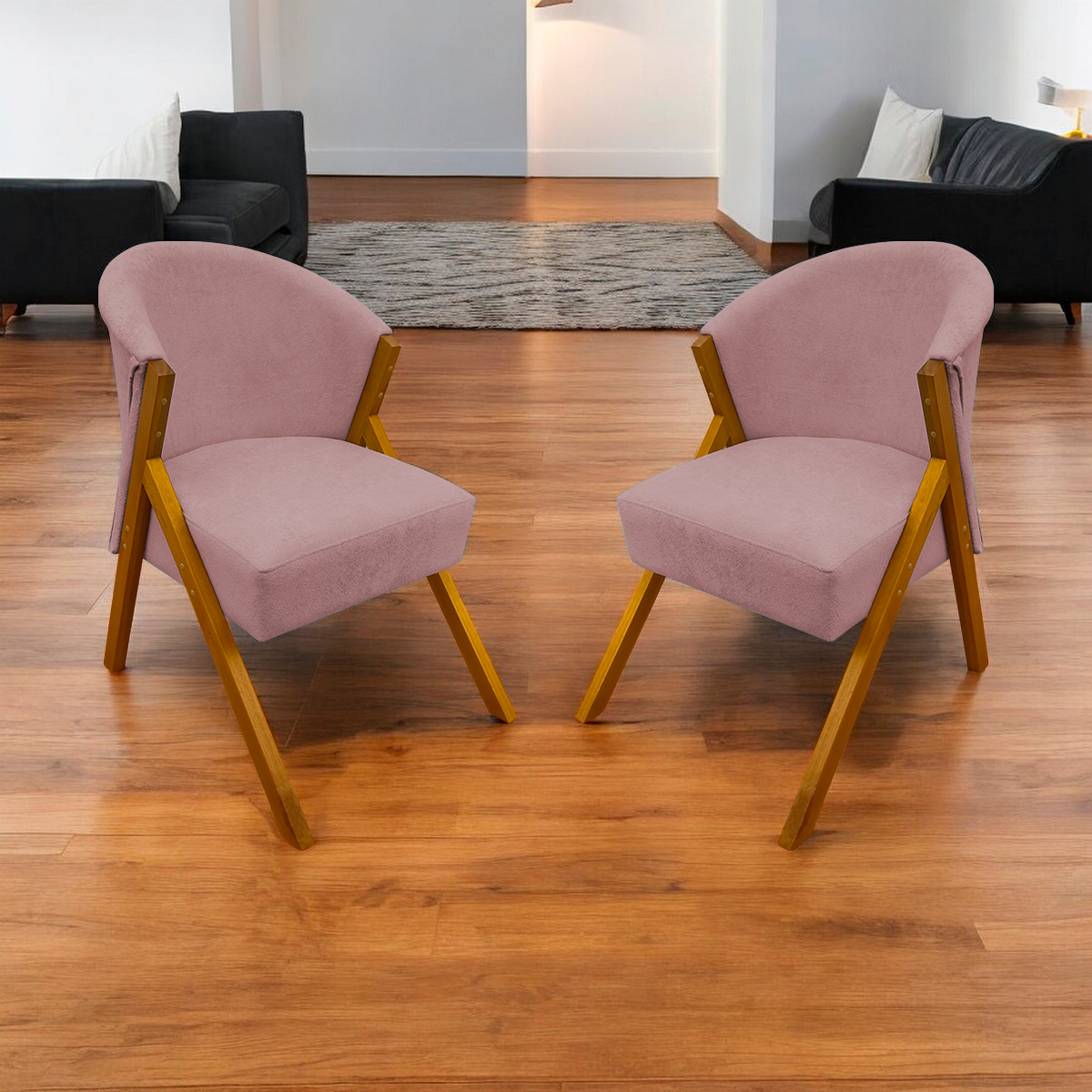Kit 2 Poltronas Decorativa Para Sala Recepção You Bouclé Premium Rosê Braça Amadeirada