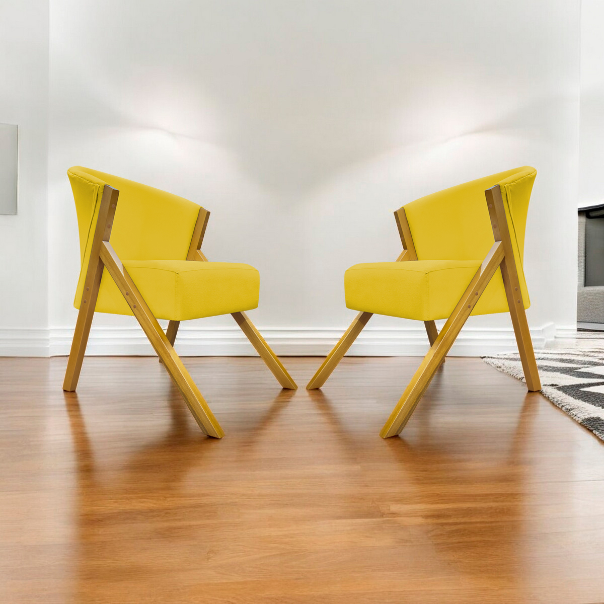 Kit 2 Poltronas Decorativa Para Sala Recepção You Suede Amarelo Braça Amadeirada