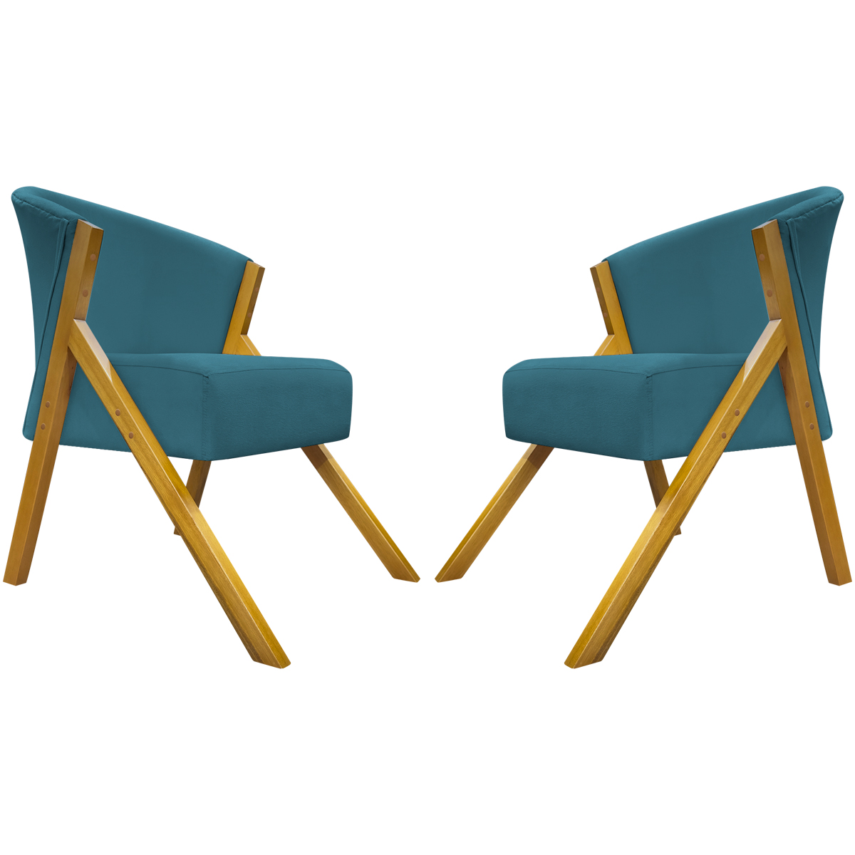 Kit 2 Poltronas Decorativa Para Sala Recepção You Suede Azul Marinho Braça Amadeirada