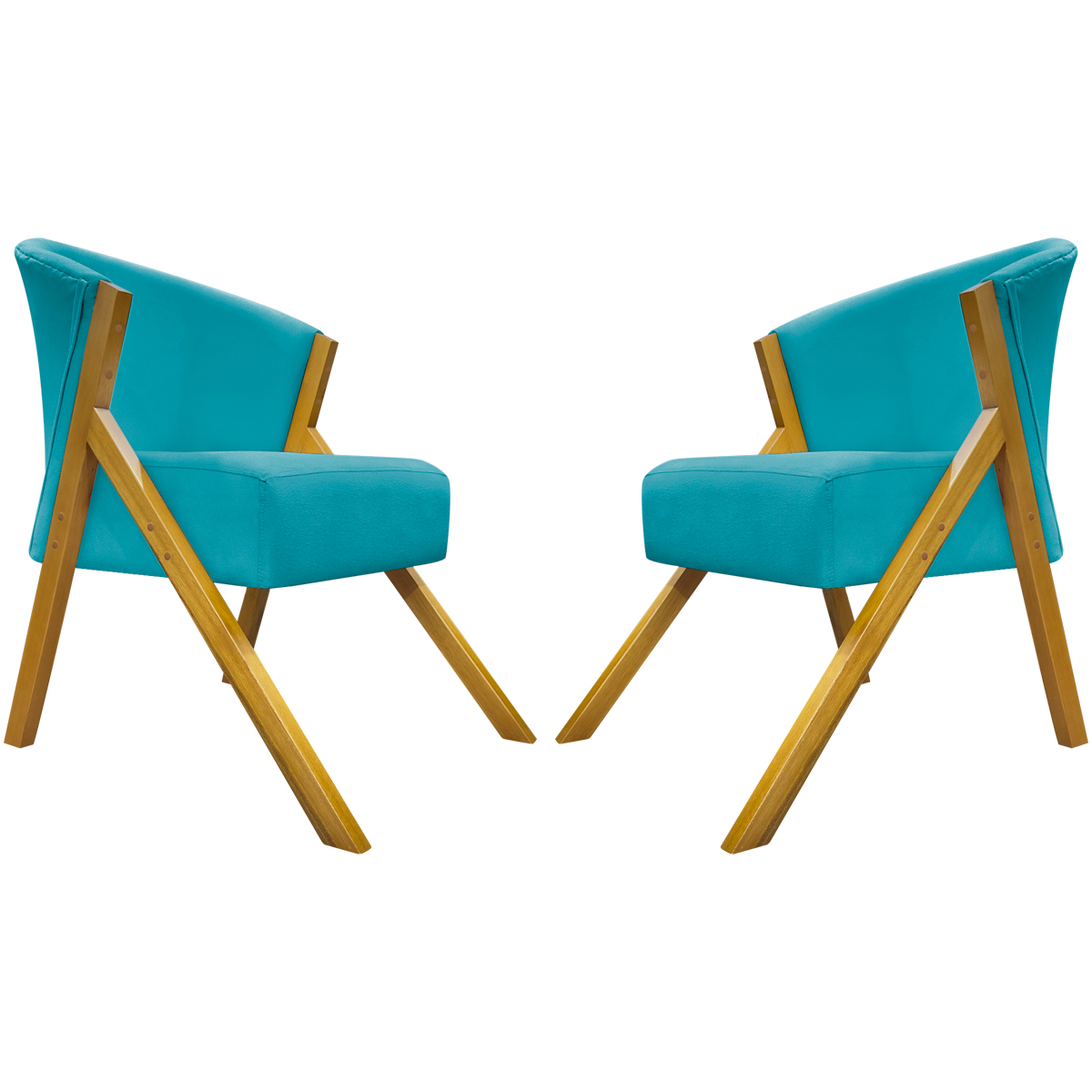 Kit 2 Poltronas Decorativa Para Sala Recepção You Suede Azul Turquesa Braça Amadeirada