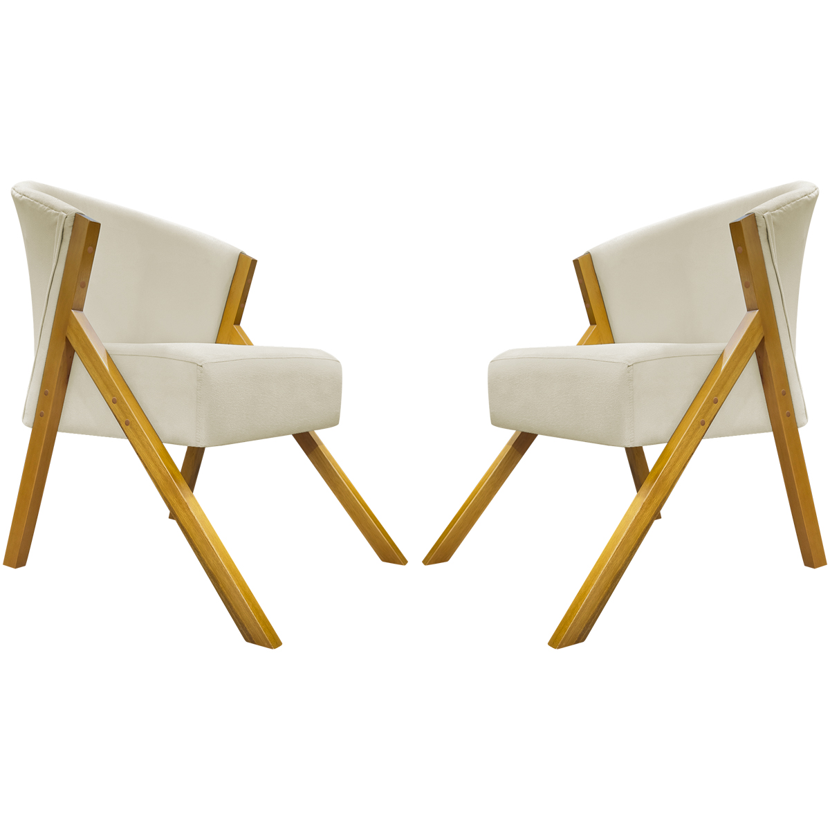 Kit 2 Poltronas Decorativa Para Sala Recepção You Suede Bege Braça Amadeirada