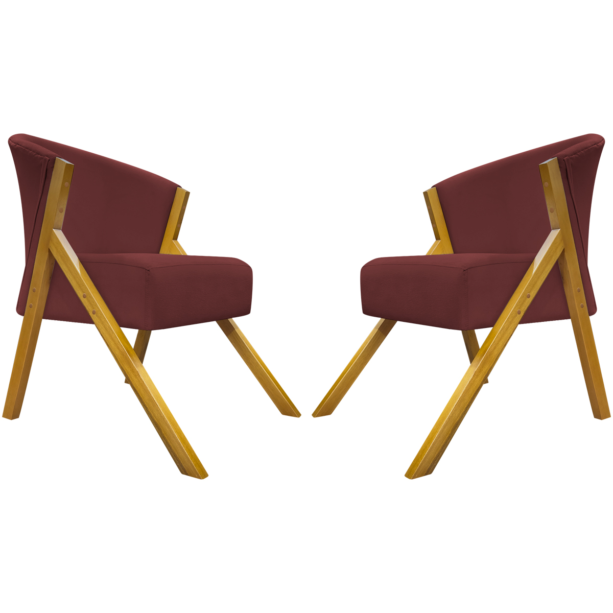 Kit 2 Poltronas Decorativa Para Sala Recepção You Suede Bordô Braça Amadeirada