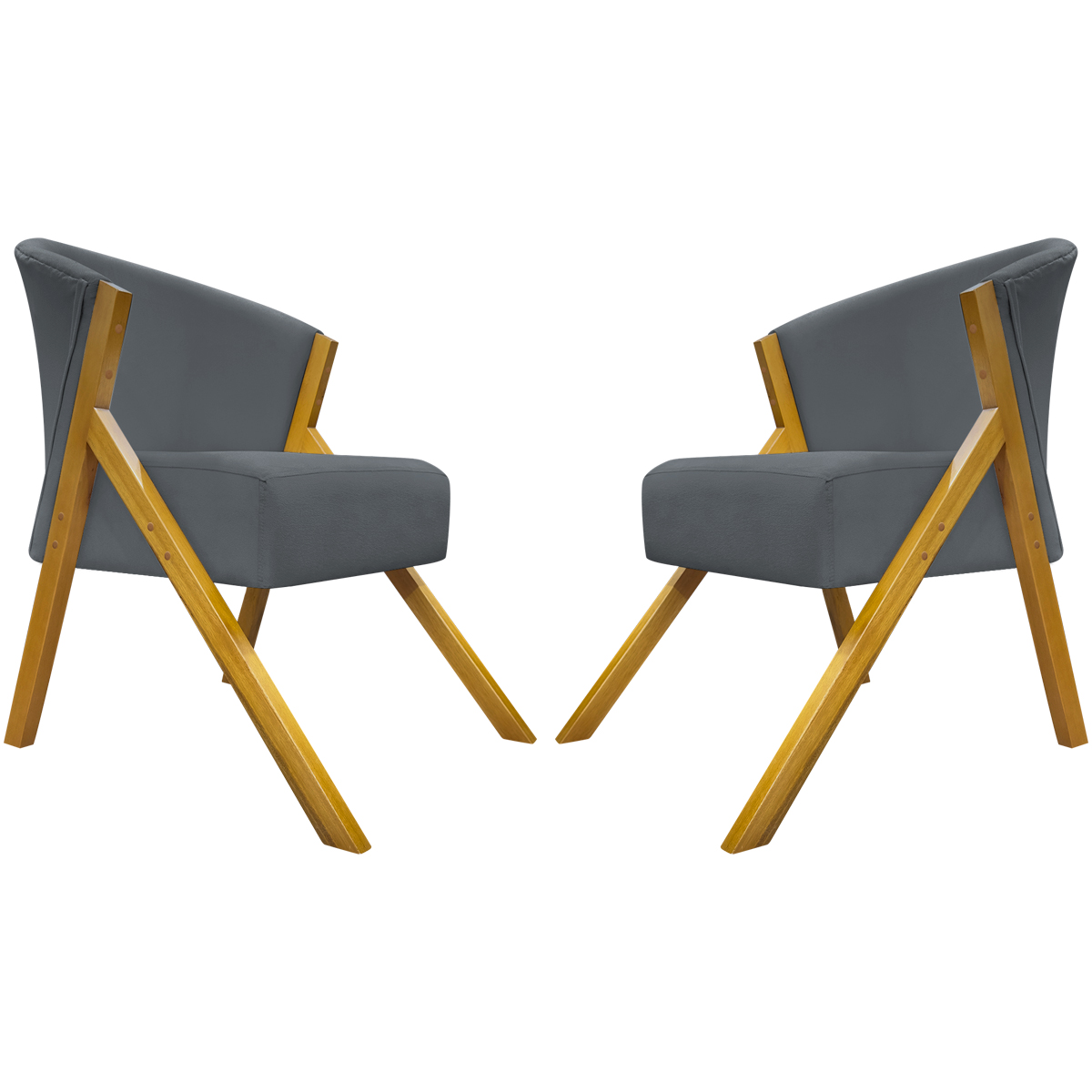 Kit 2 Poltronas Decorativa Para Sala Recepção You Suede Cinza Braça Amadeirada
