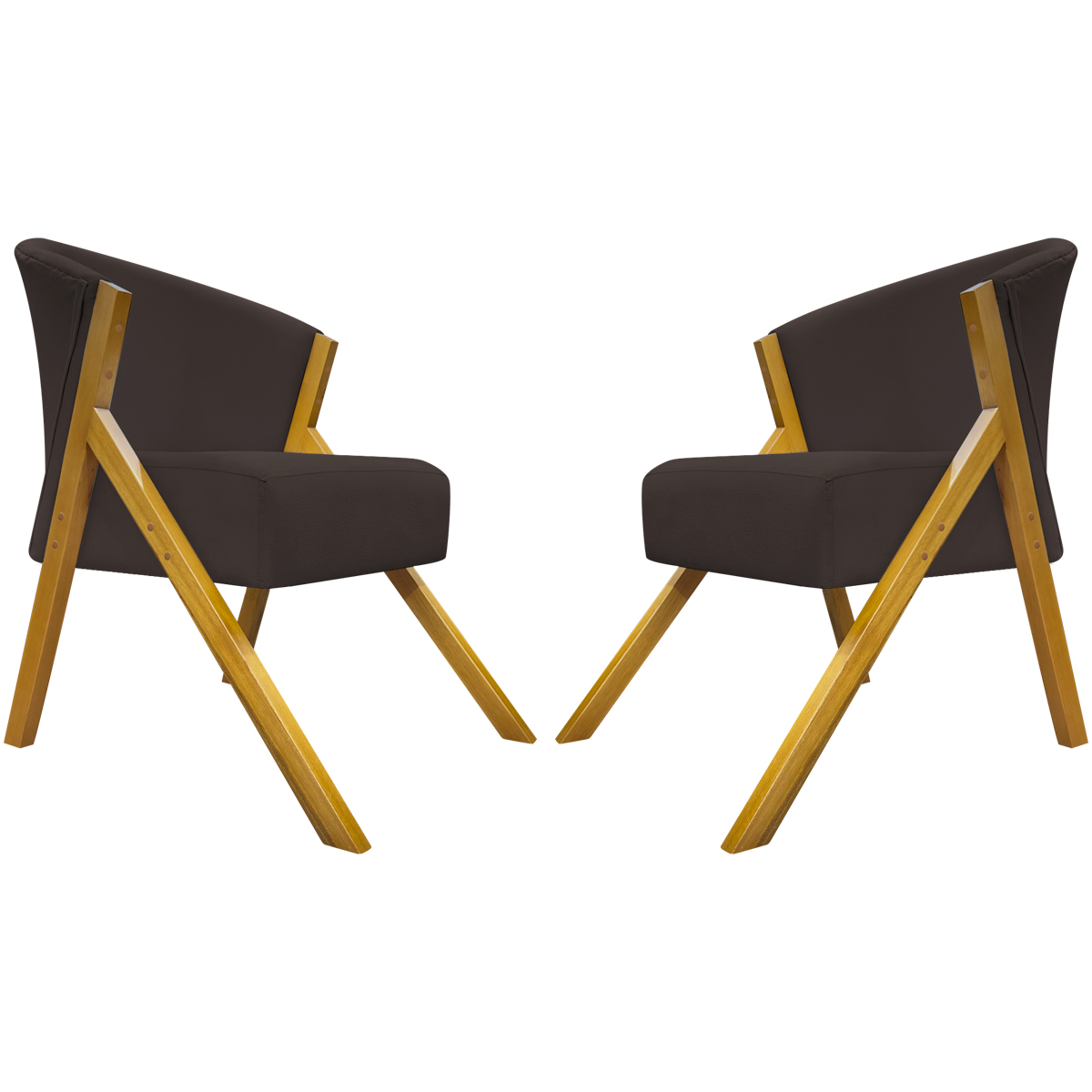 Kit 2 Poltronas Decorativa Para Sala Recepção You Suede Marrom Braça Amadeirada