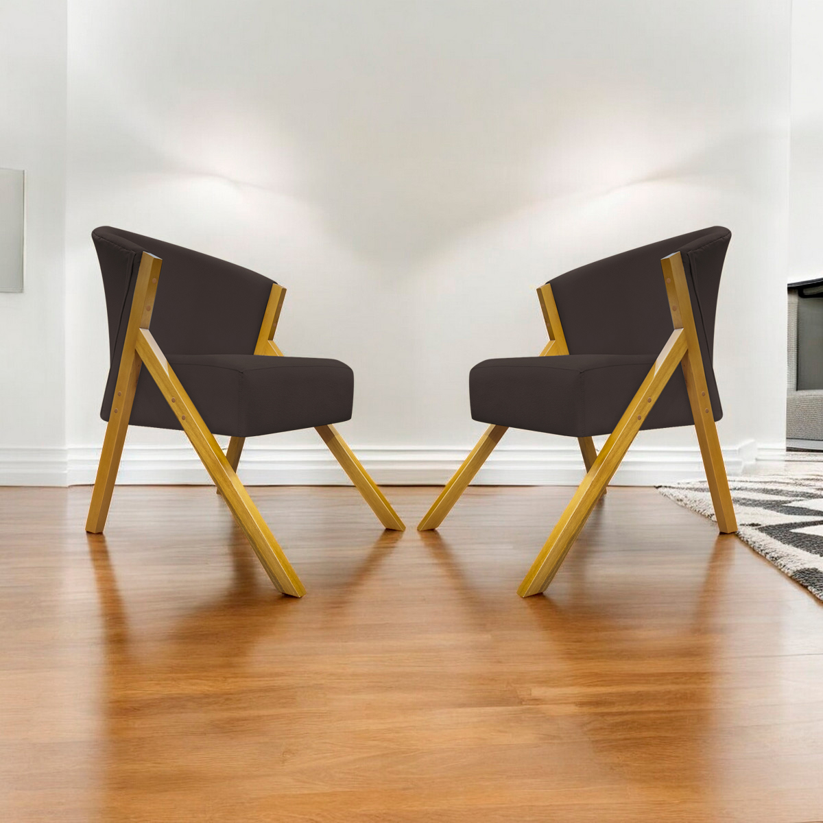 Kit 2 Poltronas Decorativa Para Sala Recepção You Suede Marrom Braça Amadeirada