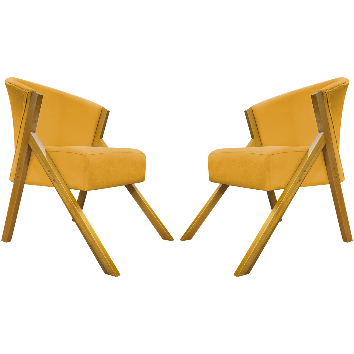 Kit 2 Poltronas Decorativa Para Sala Recepção You Suede Mostarda Braça Amadeirada