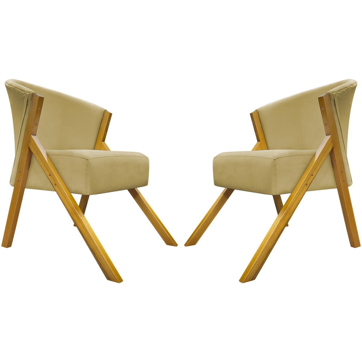 Kit 2 Poltronas Decorativa Para Sala Recepção You Suede Nude Braça Amadeirada