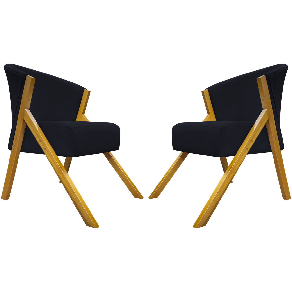 Kit 2 Poltronas Decorativa Para Sala Recepção You Suede Preto Braça Amadeirada