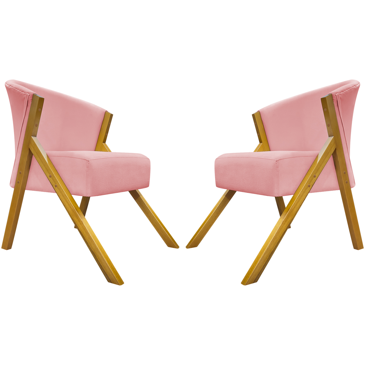 Kit 2 Poltronas Decorativa Para Sala Recepção You Suede Rosê Braça Amadeirada