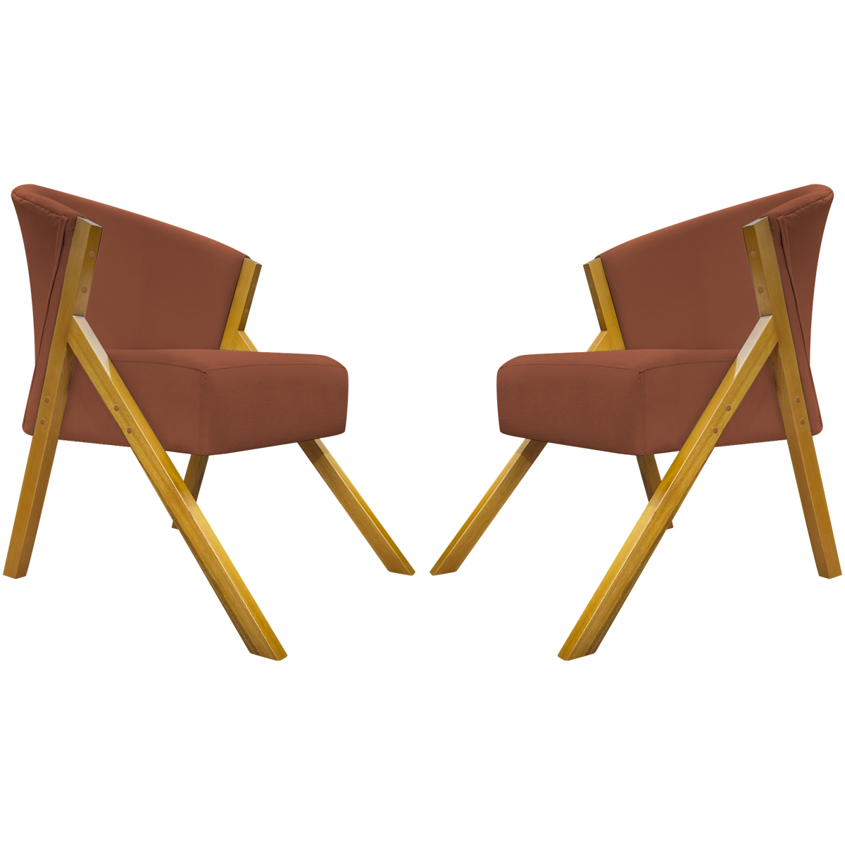 Kit 2 Poltronas Decorativa Para Sala Recepção You Suede Terracota Braça Amadeirada