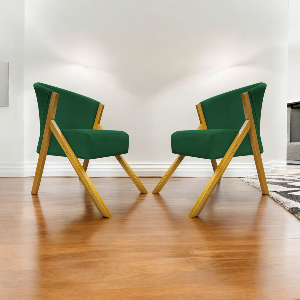 Kit 2 Poltronas Decorativa Para Sala Recepção You Suede Verde Braça Amadeirada