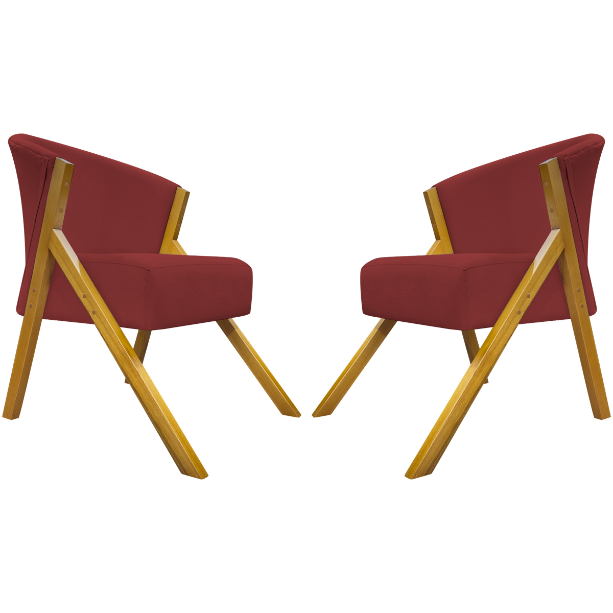 Kit 2 Poltronas Decorativa Para Sala Recepção You Suede Vermelho Braça Amadeirada