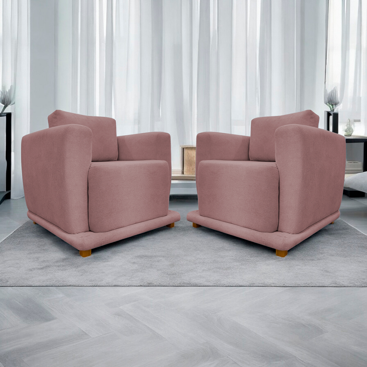 Kit 2 Poltronas Decorativas Bridge Para Sala Luxo Confortável Reforçadas Bouclé Azaleia Premium