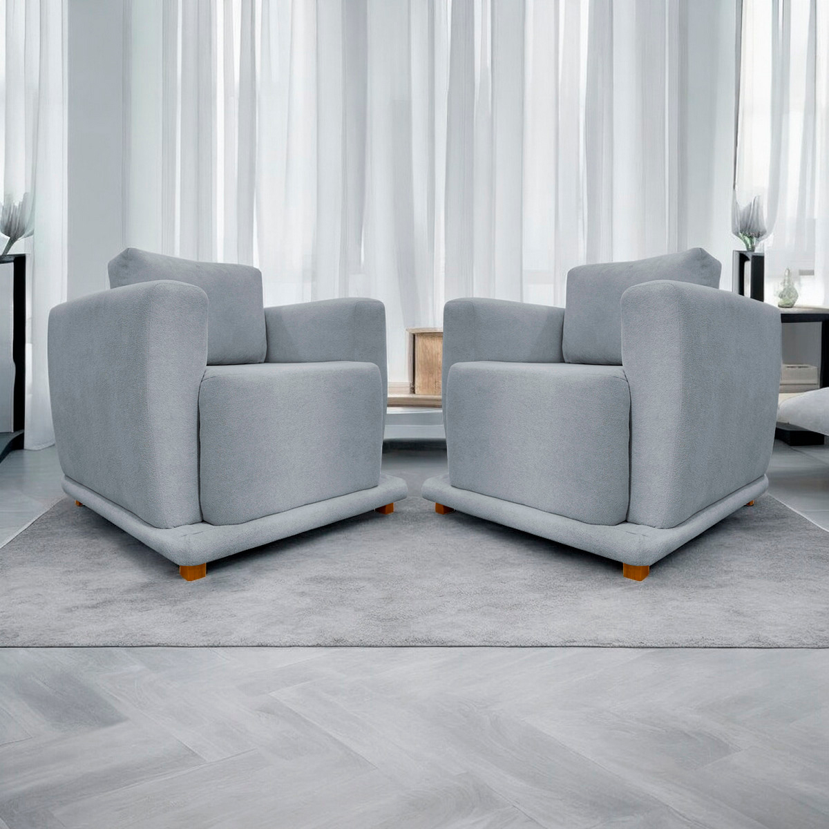 Kit 2 Poltronas Decorativas Bridge Para Sala Luxo Confortável Reforçadas Bouclé Concreto Premium